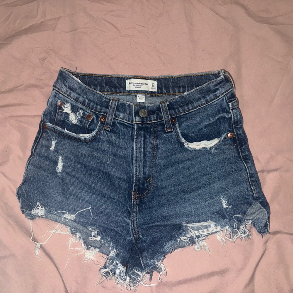 Abercrombie Distressed Denim Blue Shorts Curve Love